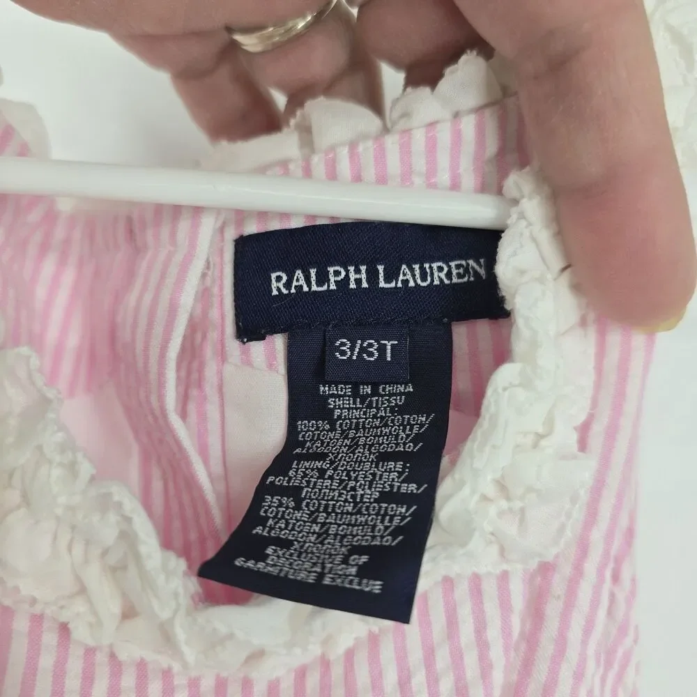 Ralph Lauren Girls Seersucker Dress Size 4T Sleeveless Pink Striped Cottage